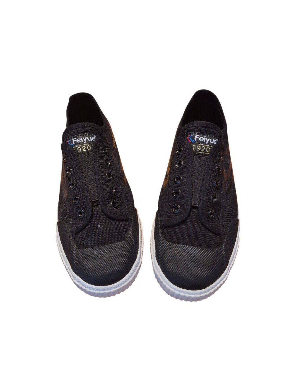 Feiyue Black Canvas Slip-On Sneakers with White Sole